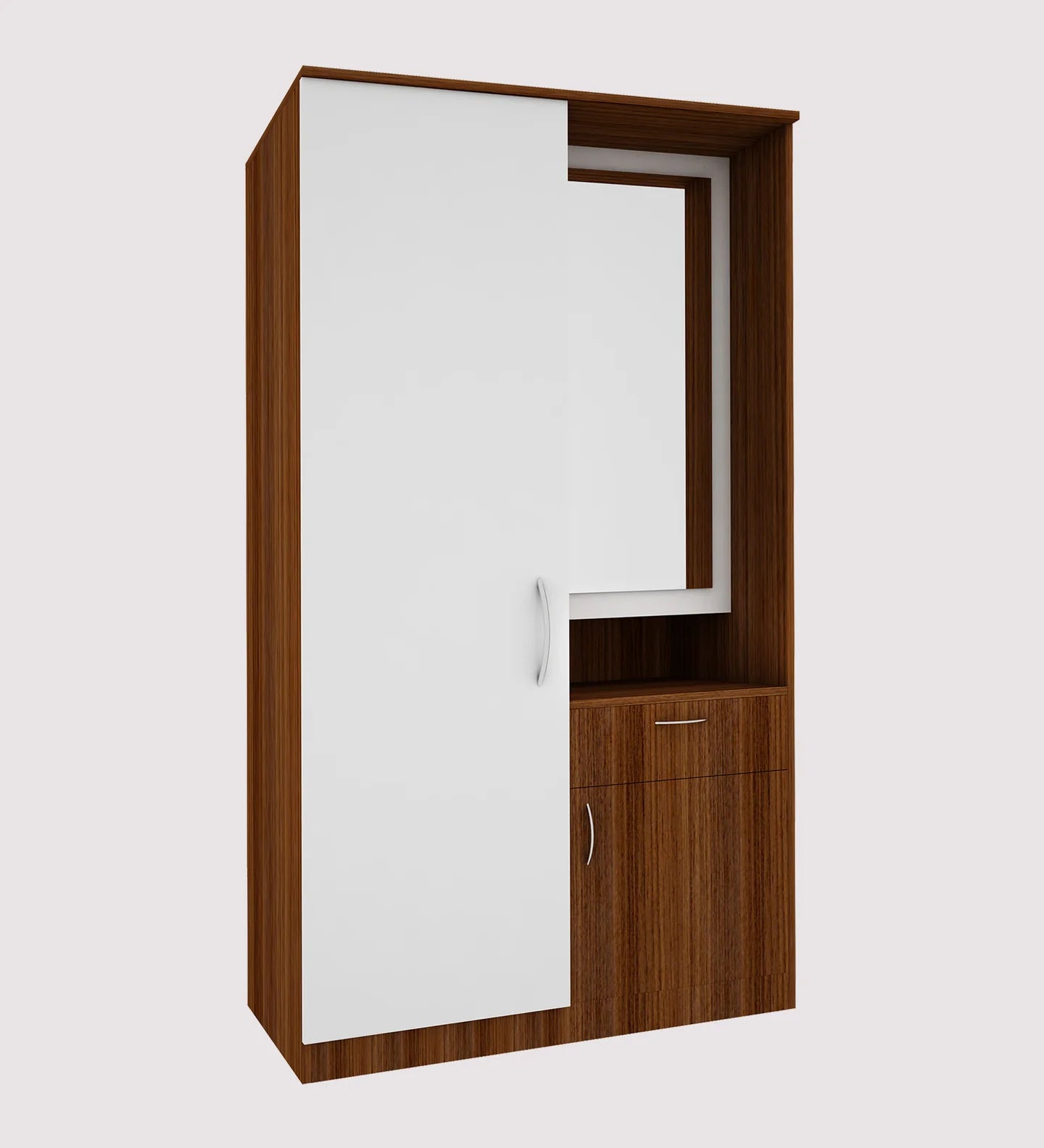 Small Wardrobe cum Dresser | Walnut and Frosty White Without Mirror