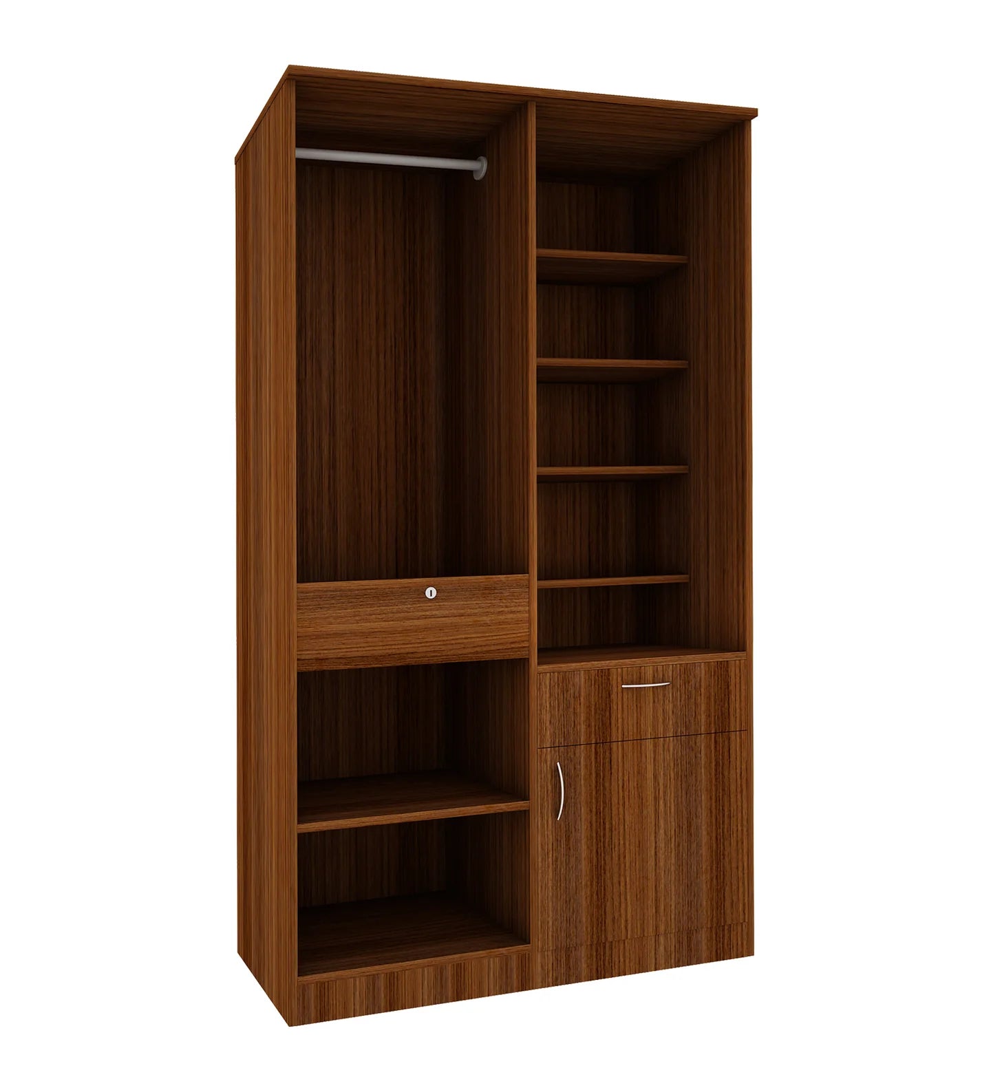 Small Wardrobe cum Dresser | Walnut and Frosty White Without Mirror