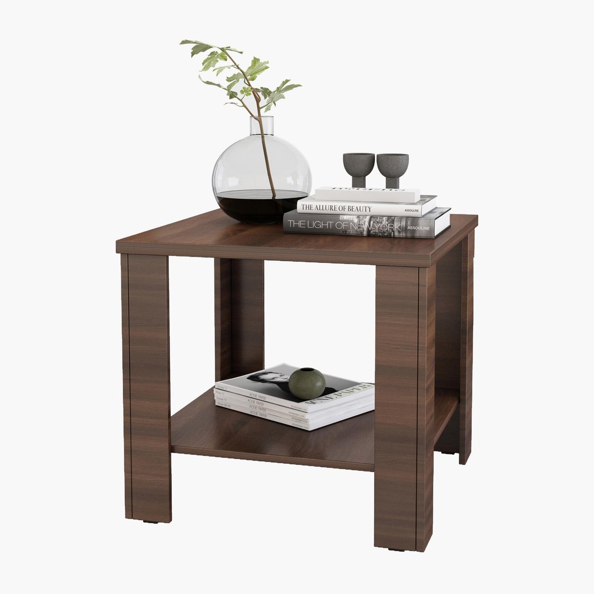 Omkarwood Premium White Engineered Wood End Table