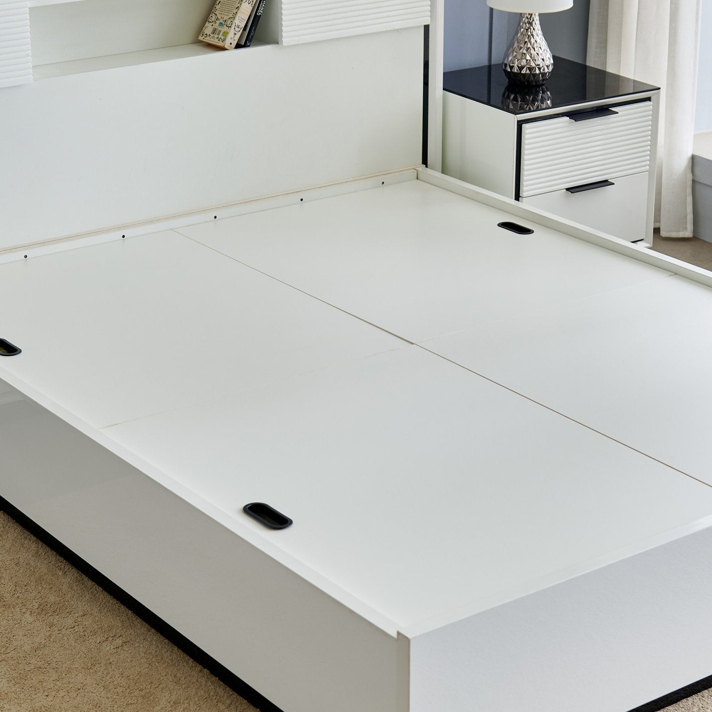 Omkarwood "LuxeNest" Premium King Size Bed with Box & Side Storage
