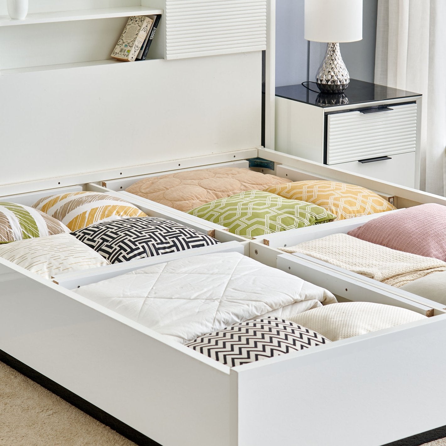 Omkarwood "LuxeNest" Premium King Size Bed with Box & Side Storage