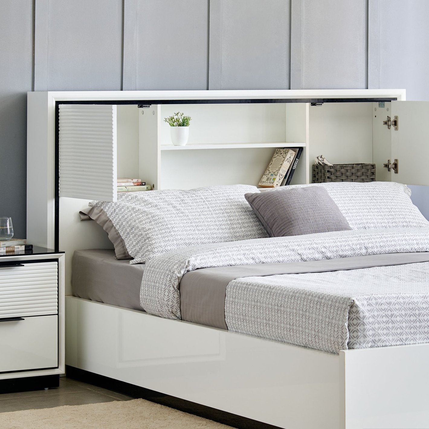 Omkarwood "LuxeNest" Premium King Size Bed with Box & Side Storage