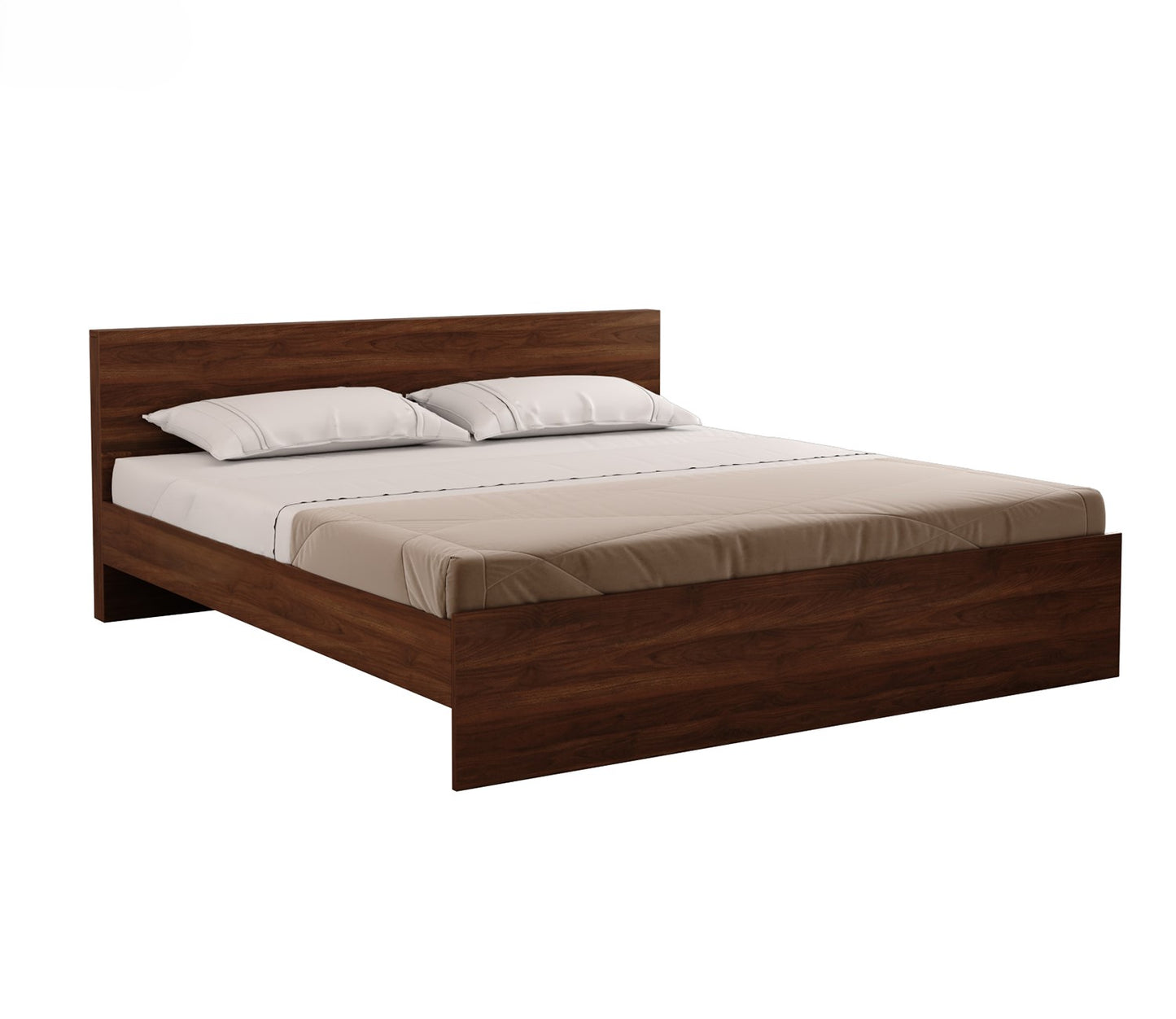 Elegance King Size Bed in Premium Engineered Wood (Walnut Finish, No Storage)