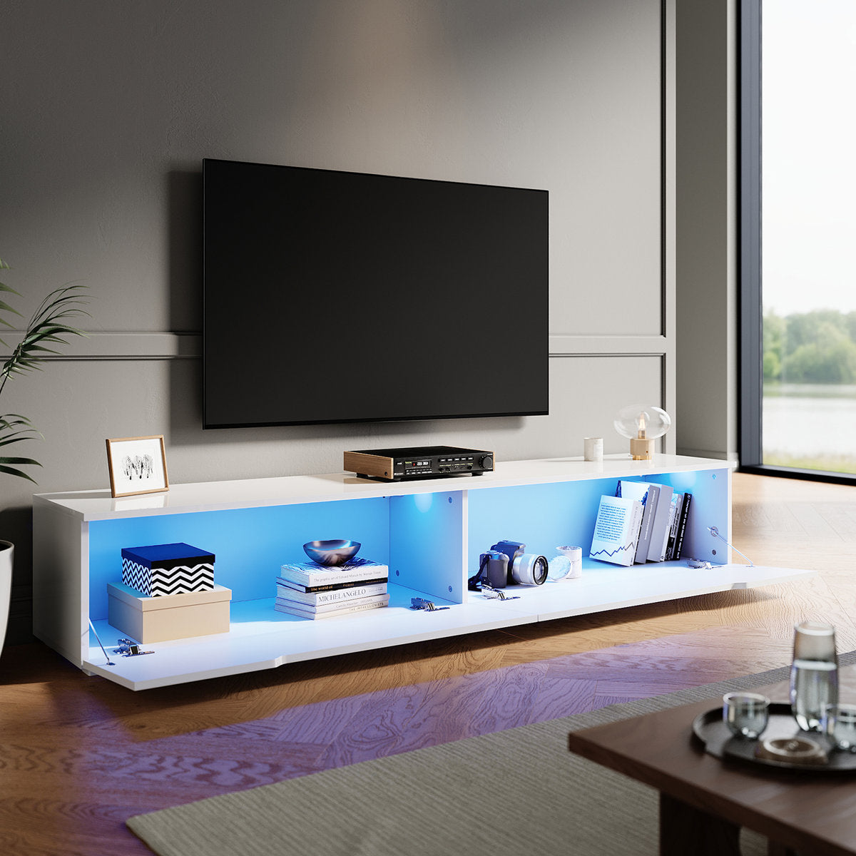 35×30 cm LED TV Cabinet – White high Gloss Premium Engineered Wood (MDF)