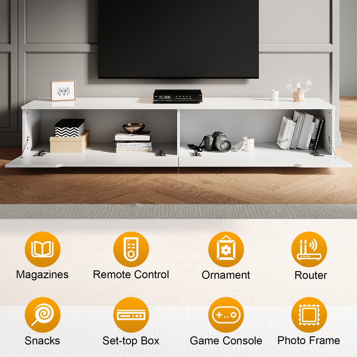 35×30 cm LED TV Cabinet – White high Gloss Premium Engineered Wood (MDF)