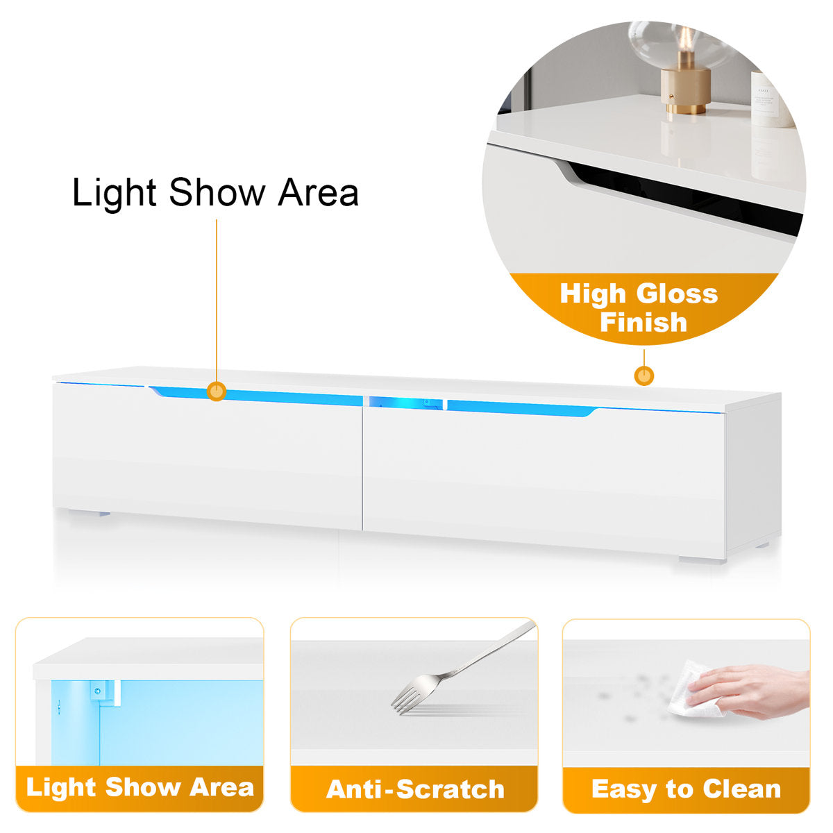 35×30 cm LED TV Cabinet – White high Gloss Premium Engineered Wood (MDF)
