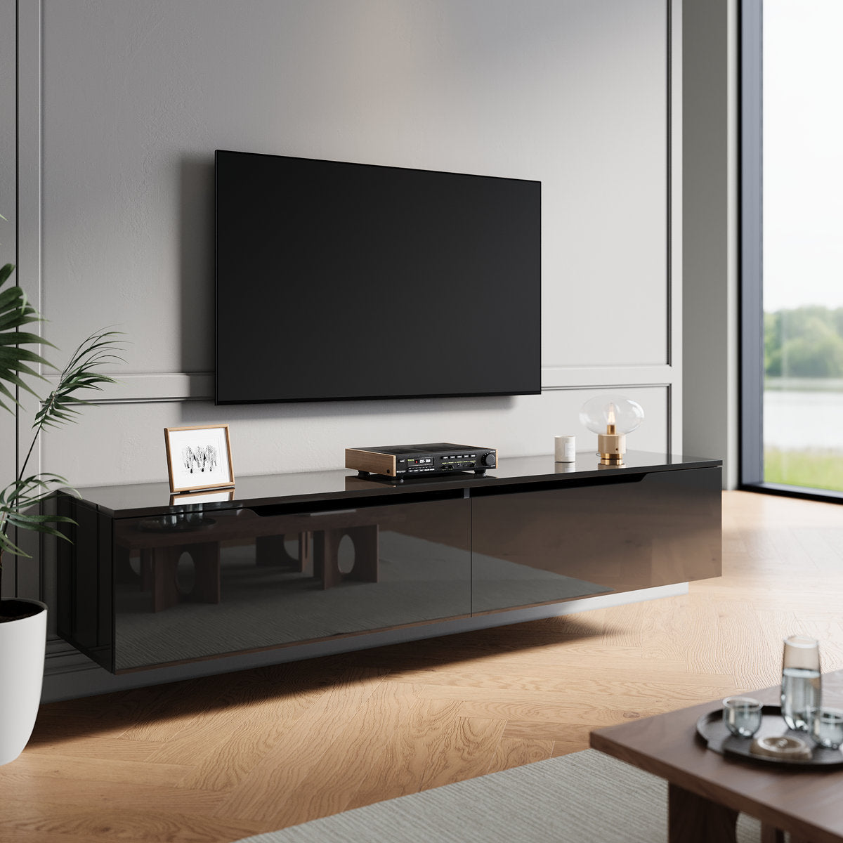35×30 cm LED TV Cabinet – White & Black Gloss Finish