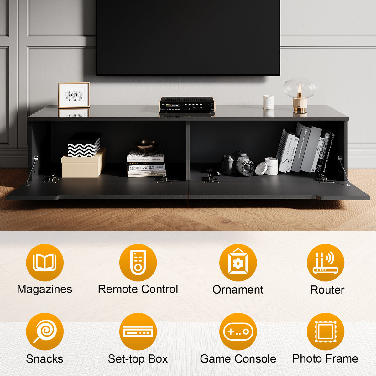 35×30 cm LED TV Cabinet – White & Black Gloss Finish