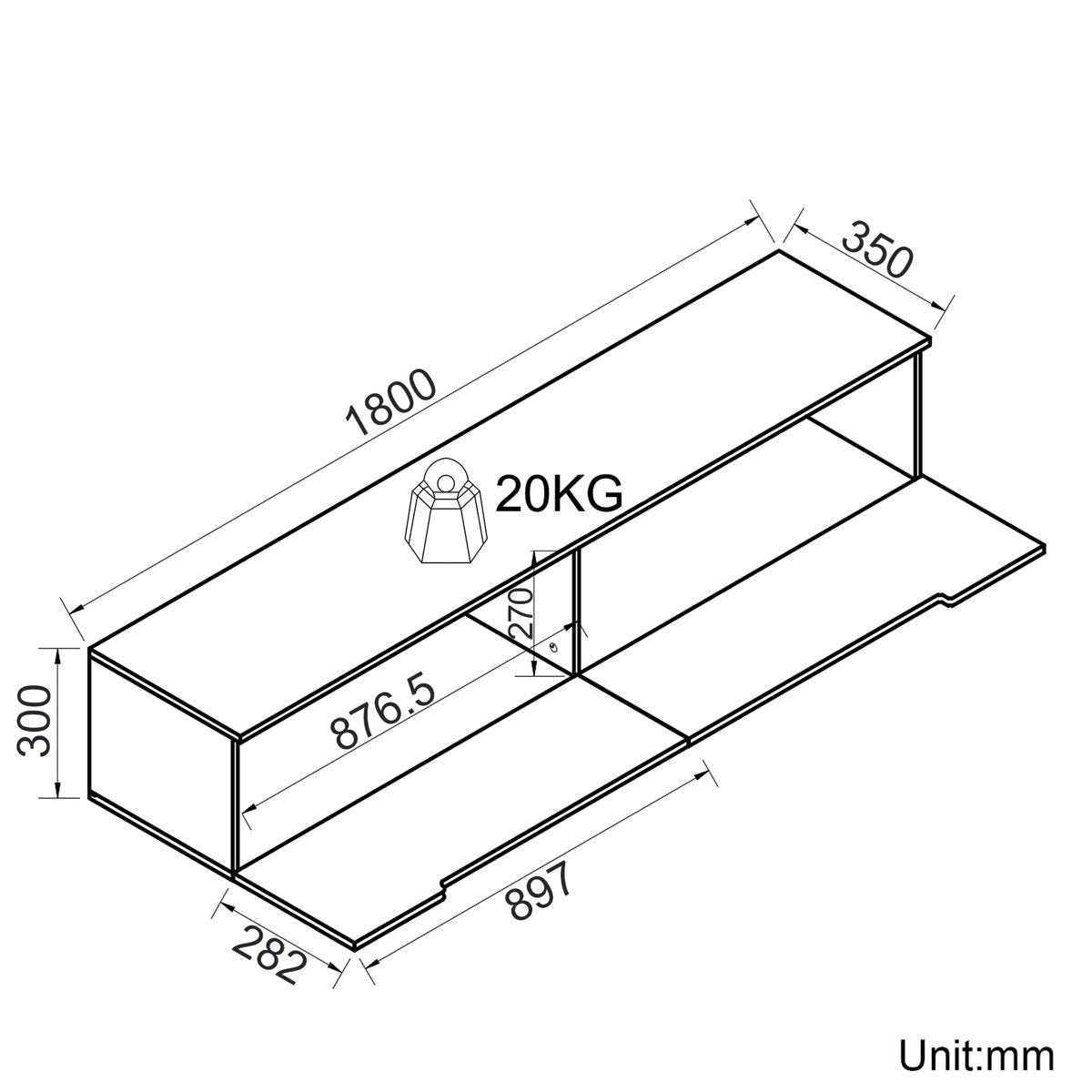 35×30 cm LED TV Cabinet – White & Black Gloss Finish