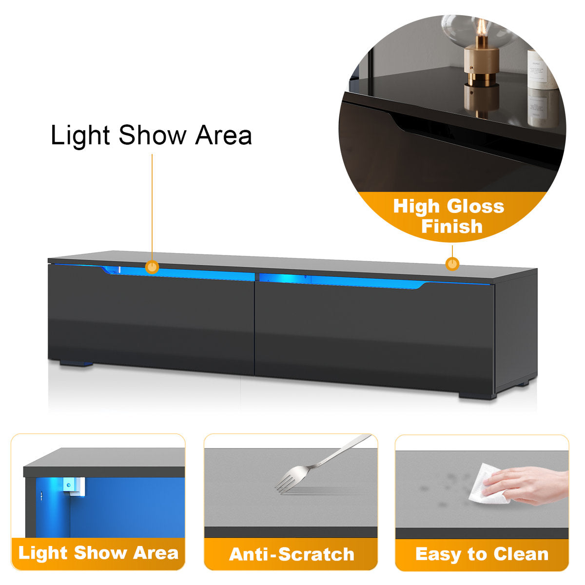 35×30 cm LED TV Cabinet – White & Black Gloss Finish