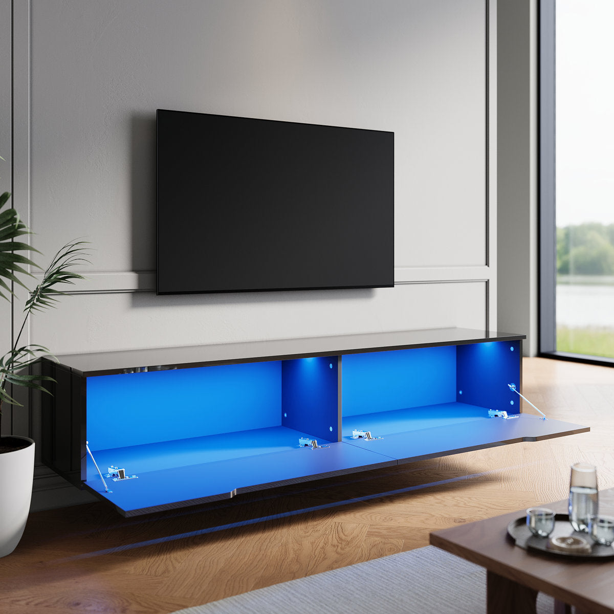35×30 cm LED TV Cabinet – White & Black Gloss Finish