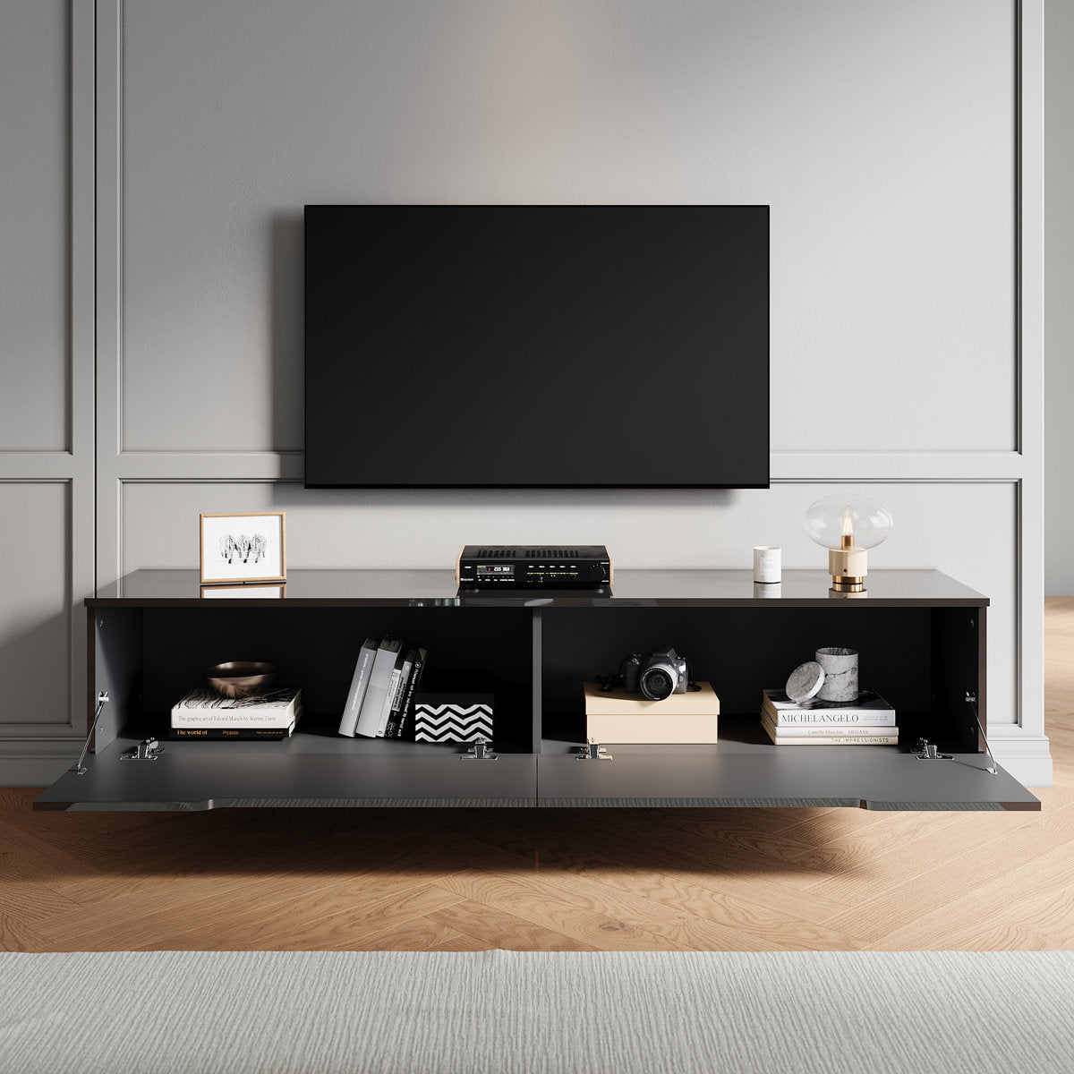 35×30 cm LED TV Cabinet – White & Black Gloss Finish