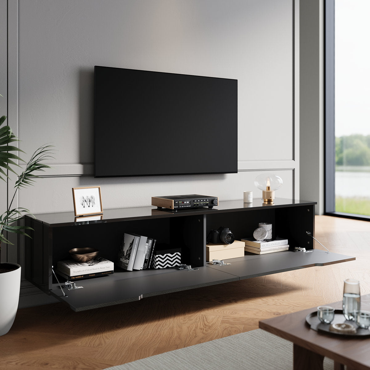 35×30 cm LED TV Cabinet – White & Black Gloss Finish