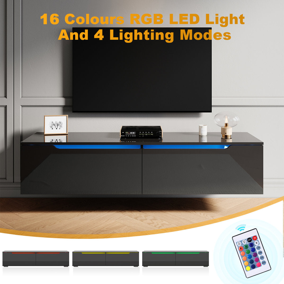 35×30 cm LED TV Cabinet – White & Black Gloss Finish