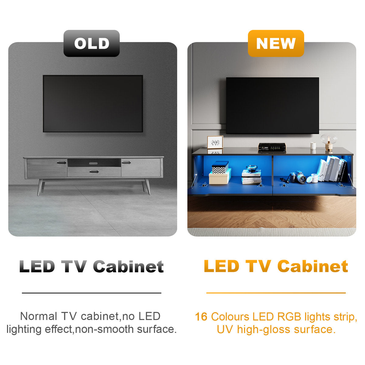 35×30 cm LED TV Cabinet – White & Black Gloss Finish