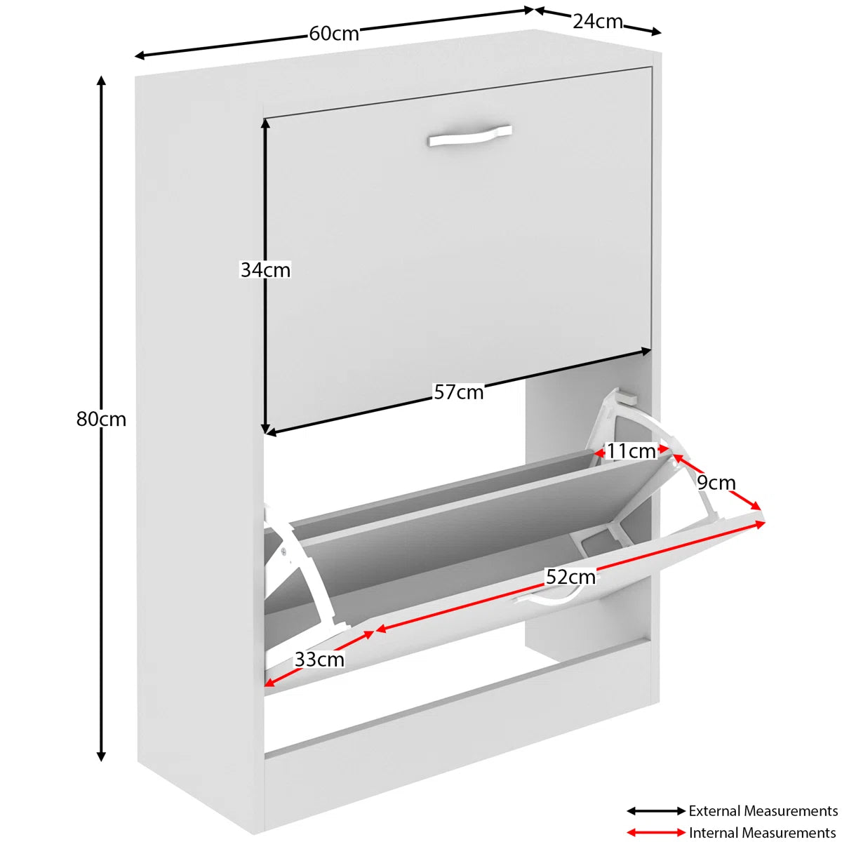 OmkarWood Flip-Down Shoe Cabinet – Compact 2-Door Storage for 8 Pairs (White Engineered Wood)