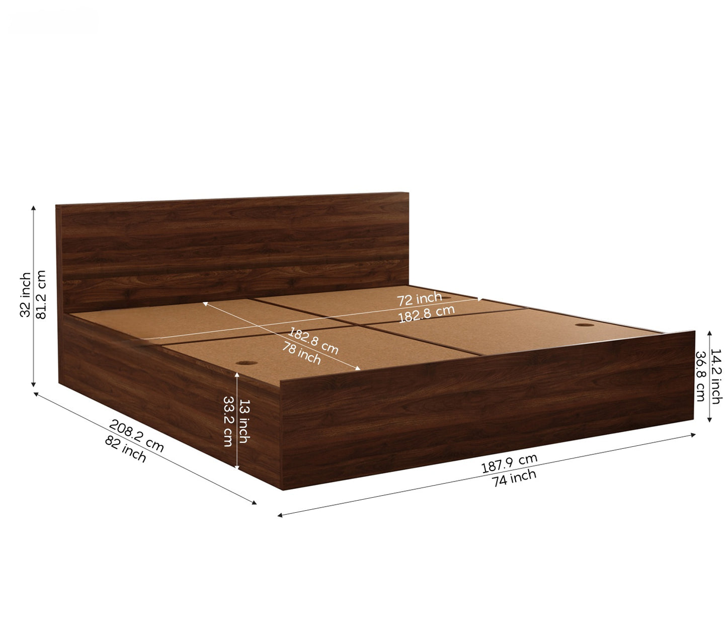 OmkarWood Elegance King Size Bed with Box Storage (Walnut Finish)