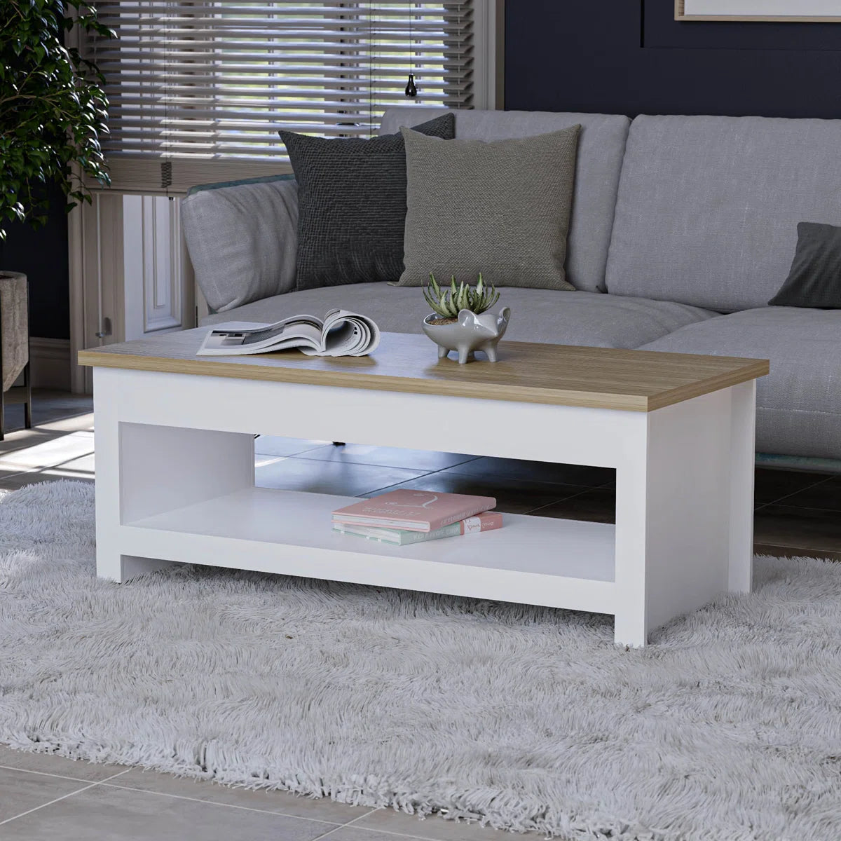 Omkarwood Beacsfield 2-Tier Coffee Table – White Base with Natural Oak Finish Top