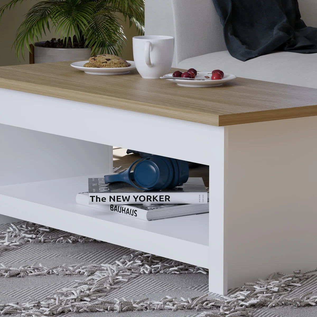 Omkarwood Beacsfield 2-Tier Coffee Table – White Base with Natural Oak Finish Top