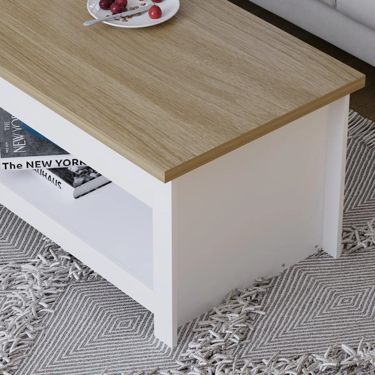 Omkarwood Beacsfield 2-Tier Coffee Table – White Base with Natural Oak Finish Top