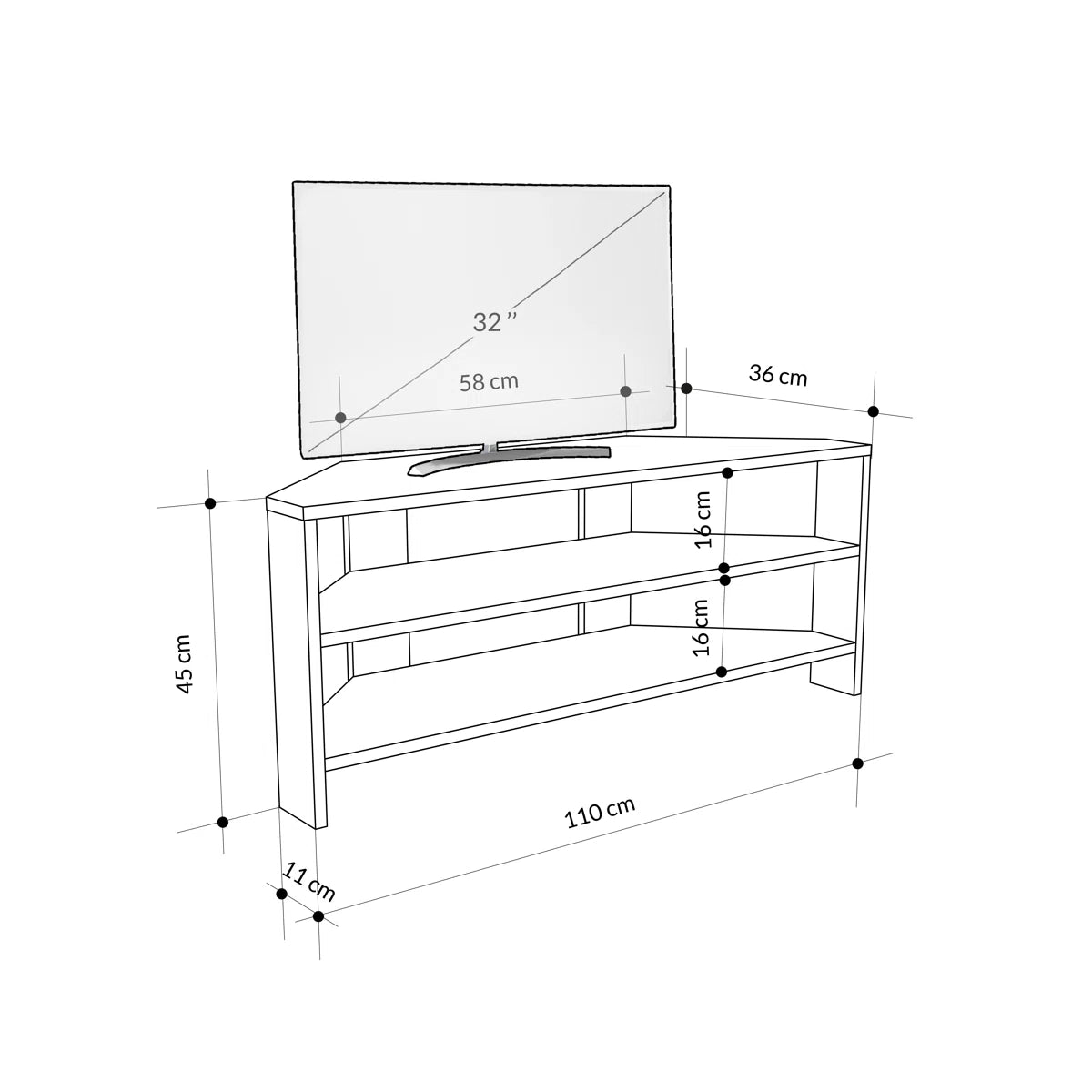 OmkarWood Vertex White Corner TV Stand – Premium Engineered Wood Unit for TVs up to 49"