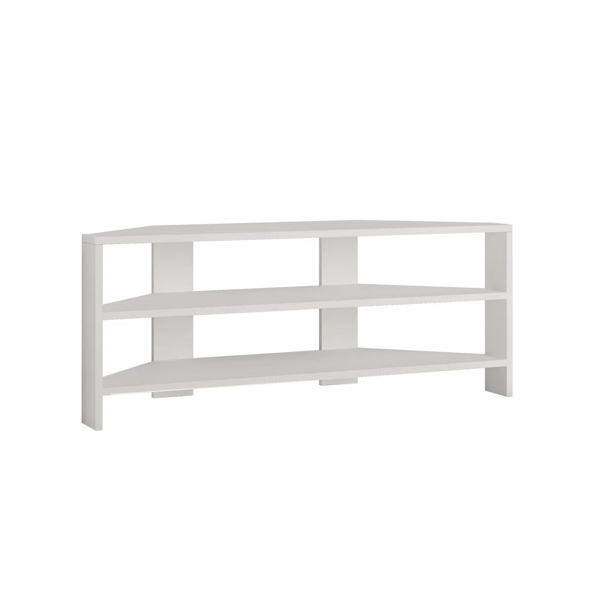 OmkarWood Vertex White Corner TV Stand – Premium Engineered Wood Unit for TVs up to 49"