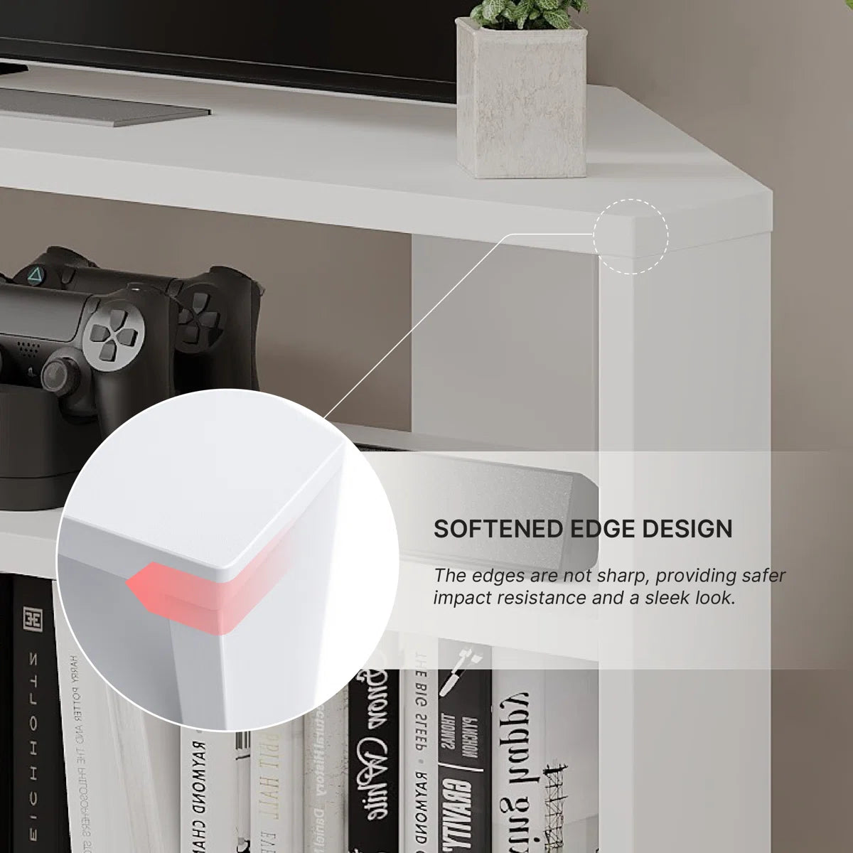 OmkarWood Vertex White Corner TV Stand – Premium Engineered Wood Unit for TVs up to 49"