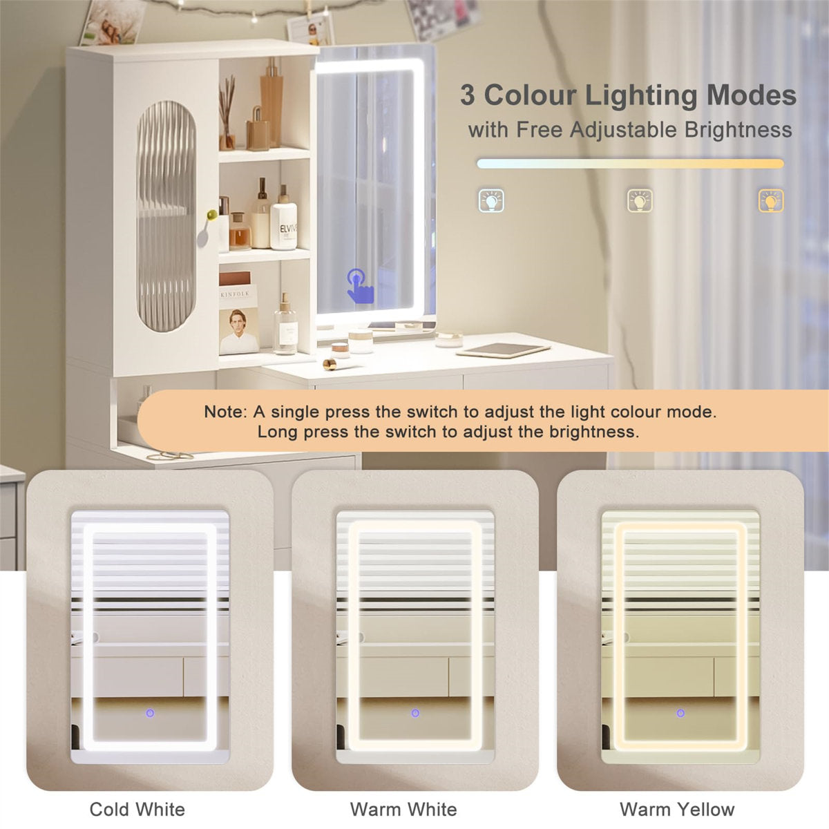 OmkarWood LuxeGlow Sliding LED Dressing Unit