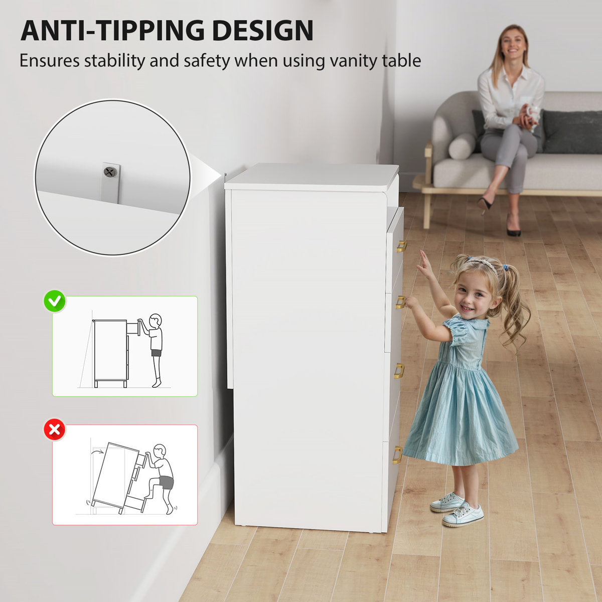 OmkarWood Premium Space-Saving Dressing Unit with Mirror & Storage Stool