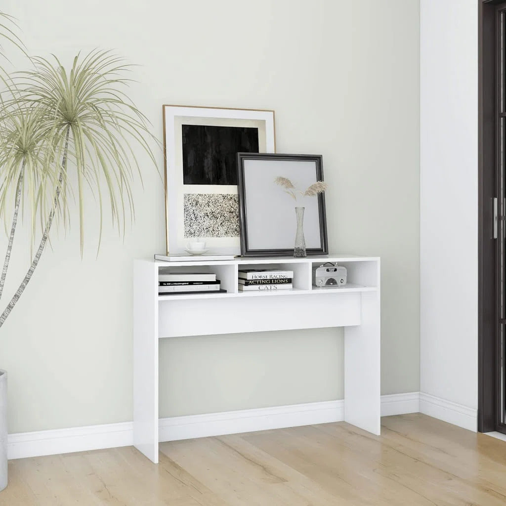 OmkarWood Goar Premium Engineered Wood Study Console Table – White Finish