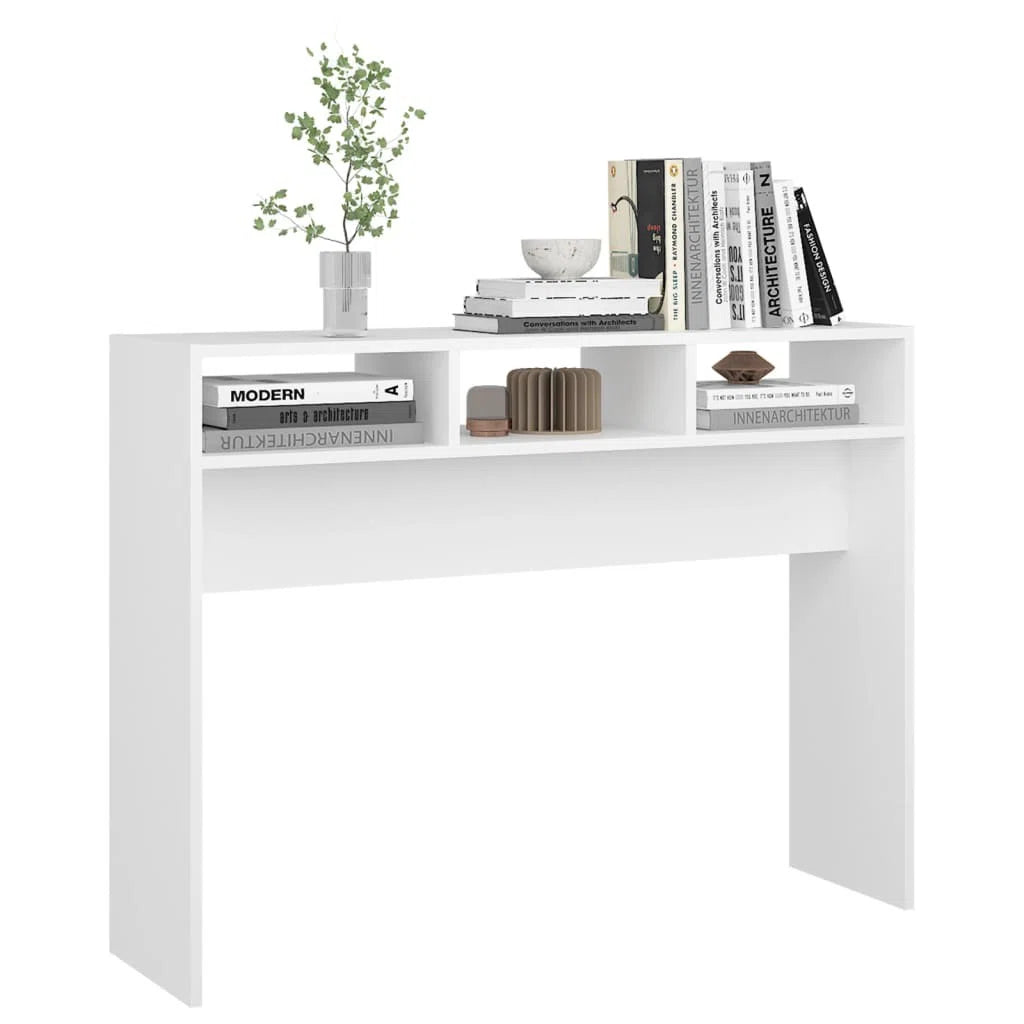 OmkarWood Goar Premium Engineered Wood Study Console Table – White Finish