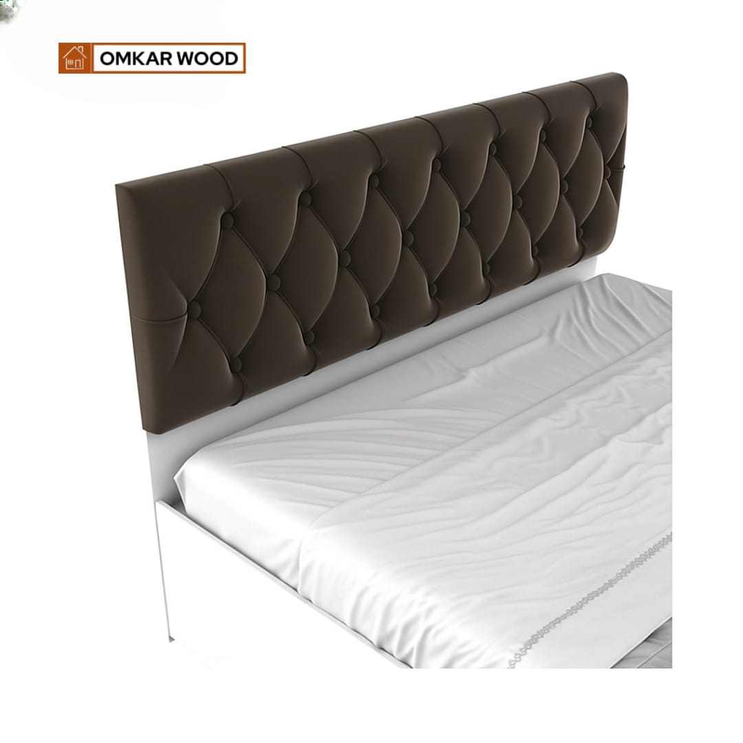 OmkarWood Premium Queen Size Bed with Cushioned Headboard & Box Storage Frosty White