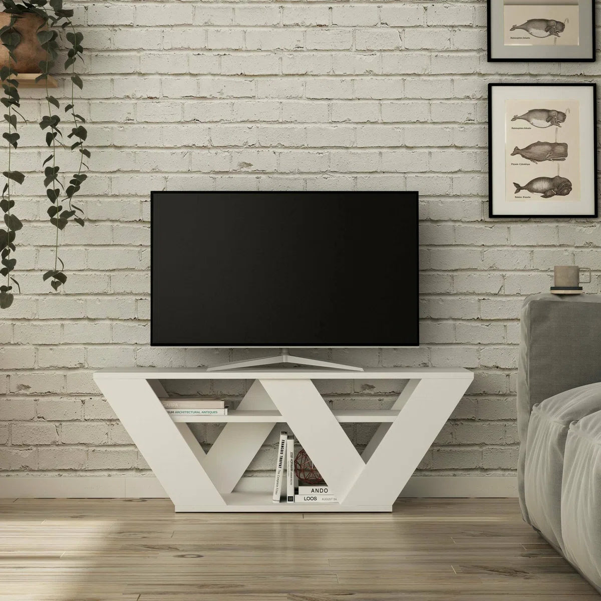 Omkarwood Kirstin 110 cm Modern V-Leg TV Unit – White
