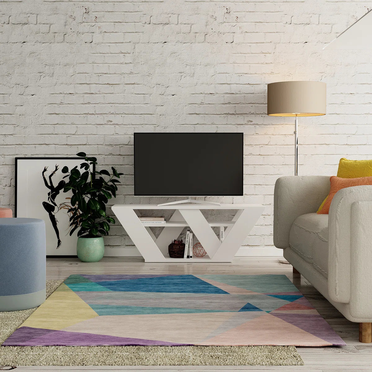 Omkarwood Kirstin 110 cm Modern V-Leg TV Unit – White