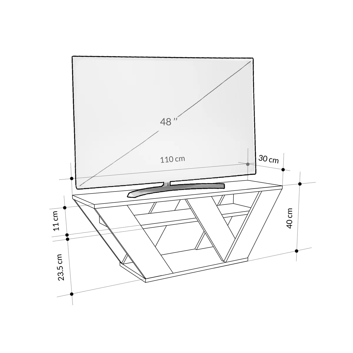Omkarwood Kirstin 110 cm TV Unit – Marble Black Finish | Modern V-Leg Entertainment Stand