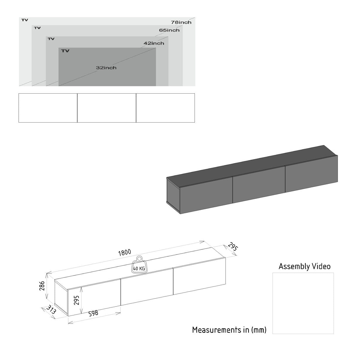 OmkarWood Verona Wall-Mounted TV Unit – White Finish