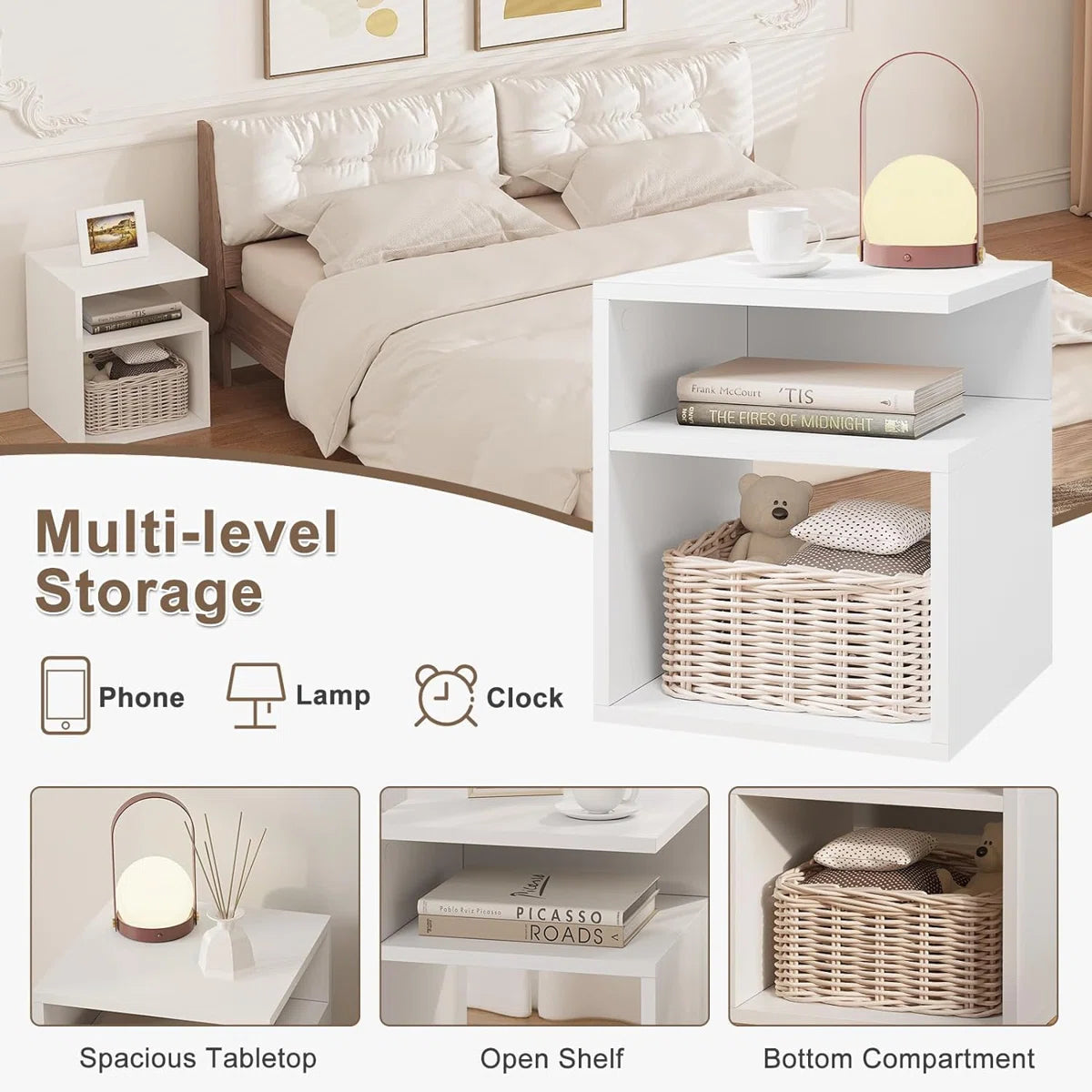 Mugdha Modern Bedside Table with Multi-Level Storage by OmkarWood Furniture