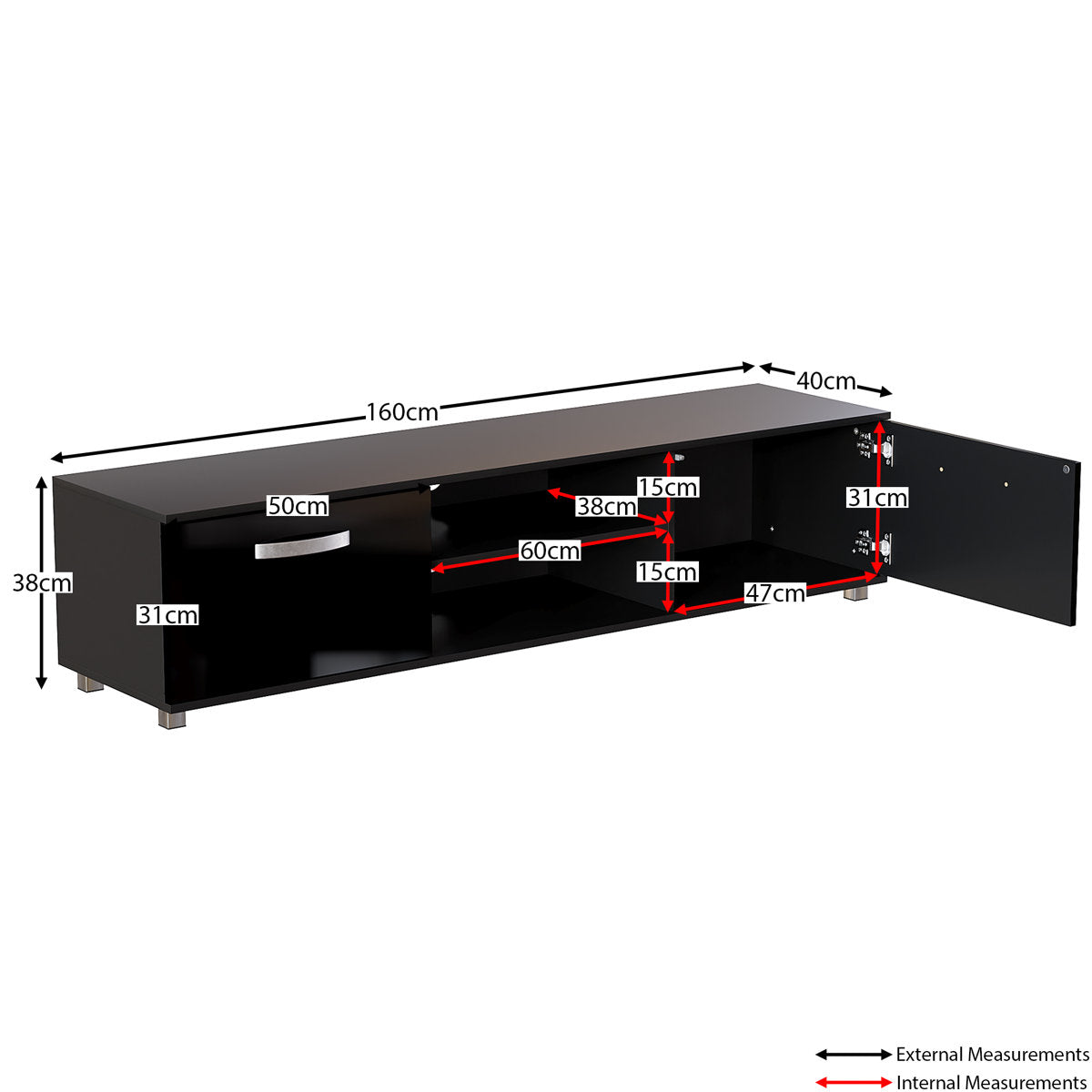 OmkarWood Premium High Gloss TV Unit – Engineered Wood Entertainment Console (Black Finish)