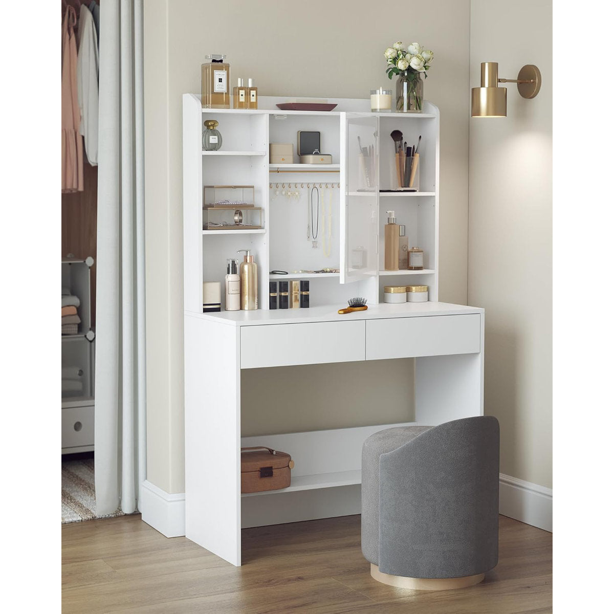 OmkarWood GraceLite Vanity Station with Hollywood Mirror