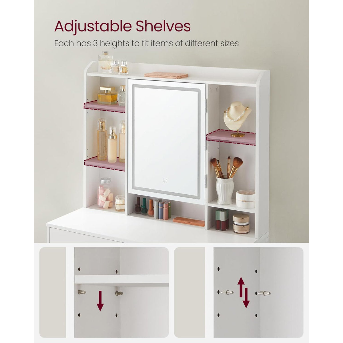 OmkarWood GraceLite Vanity Station with Hollywood Mirror