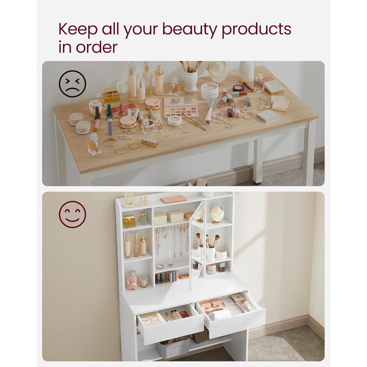 OmkarWood GraceLite Vanity Station with Hollywood Mirror