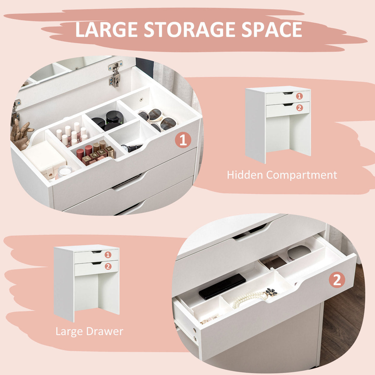 OmkarWood Compact Flip-Top Dressing Table with Cushioned Storage Stool ā White Matte Finish