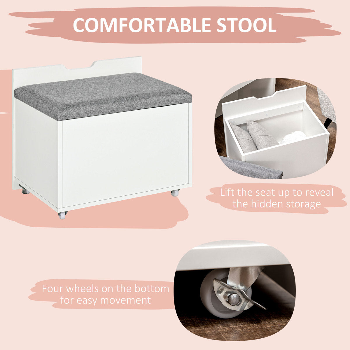 OmkarWood Compact Flip-Top Dressing Table with Cushioned Storage Stool ā White Matte Finish