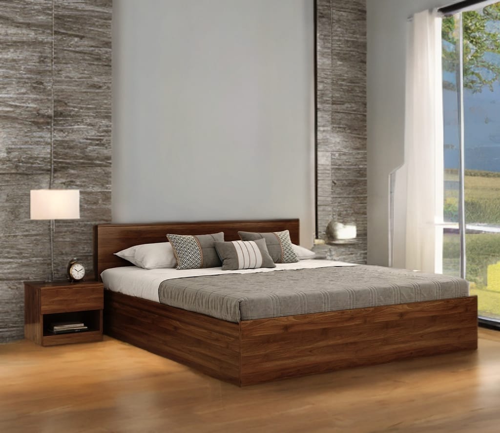OmkarWood Elegance King Size Bed with Box Storage (Walnut Finish)