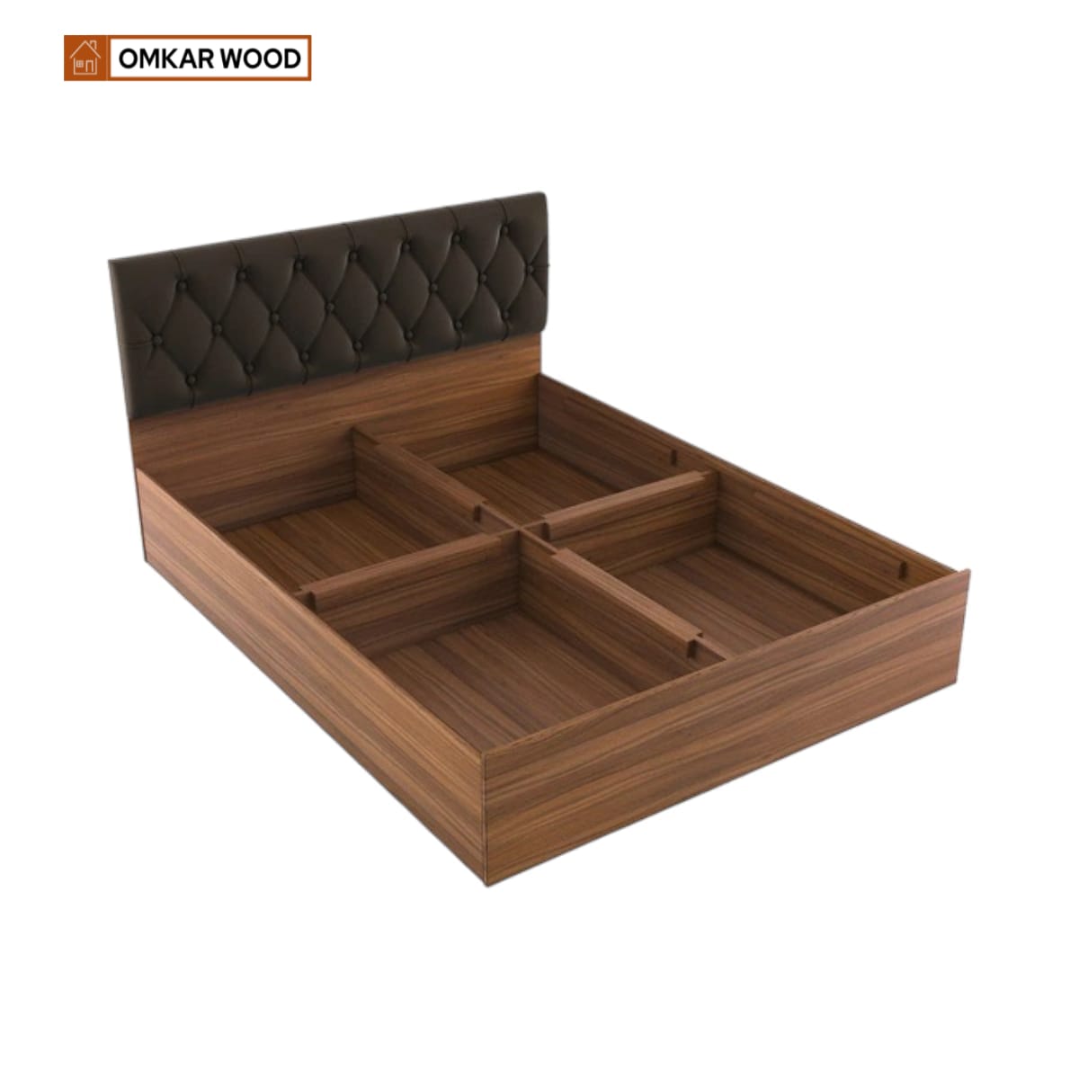 OmkarWood Premium King Size Bed with Cushioned Headboard & Box Storage