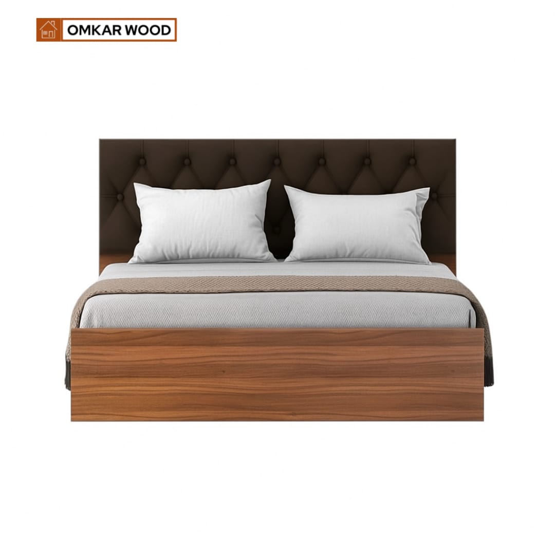 OmkarWood Premium King Size Bed with Cushioned Headboard & Box Storage