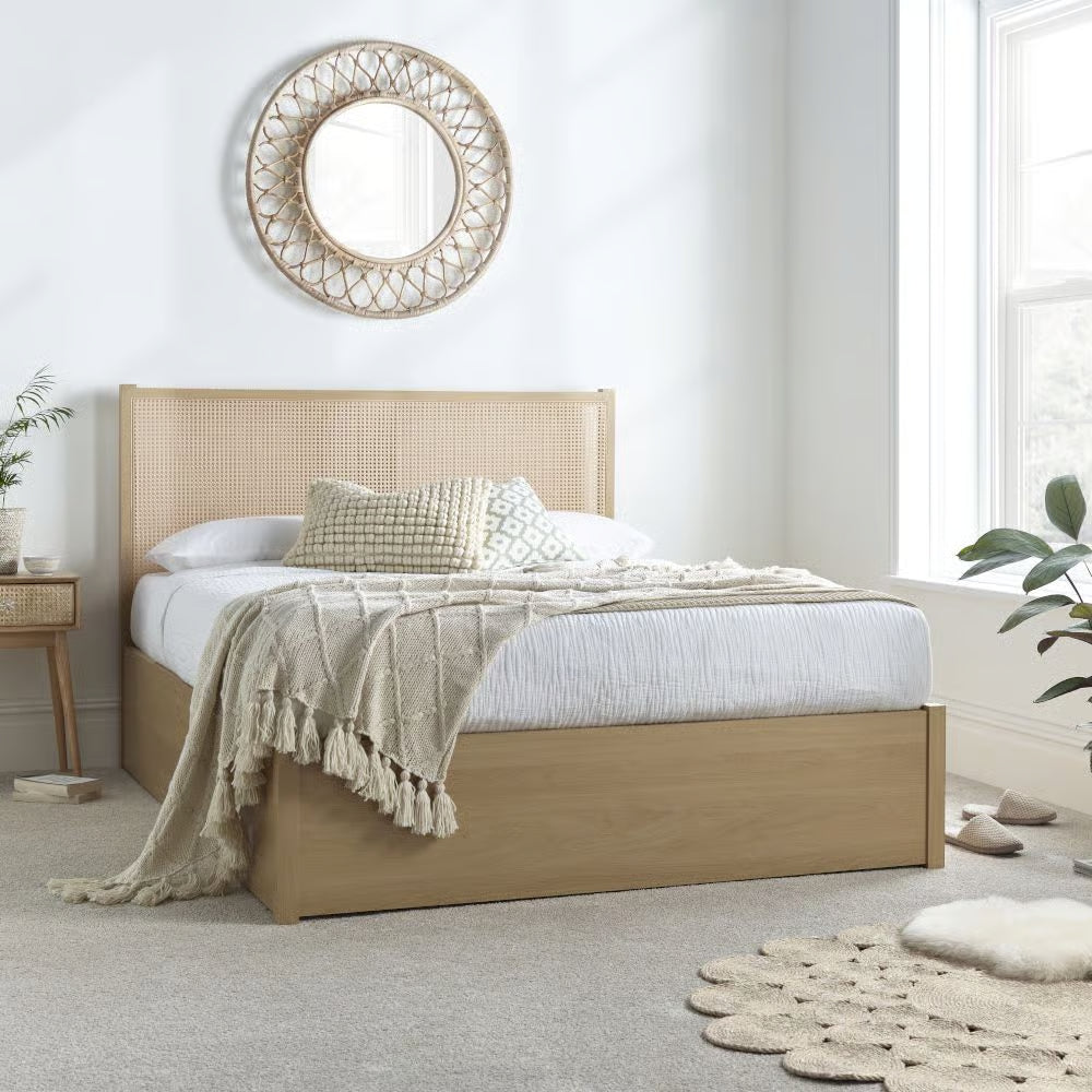 Carson Oak Rattan Ottoman Bed