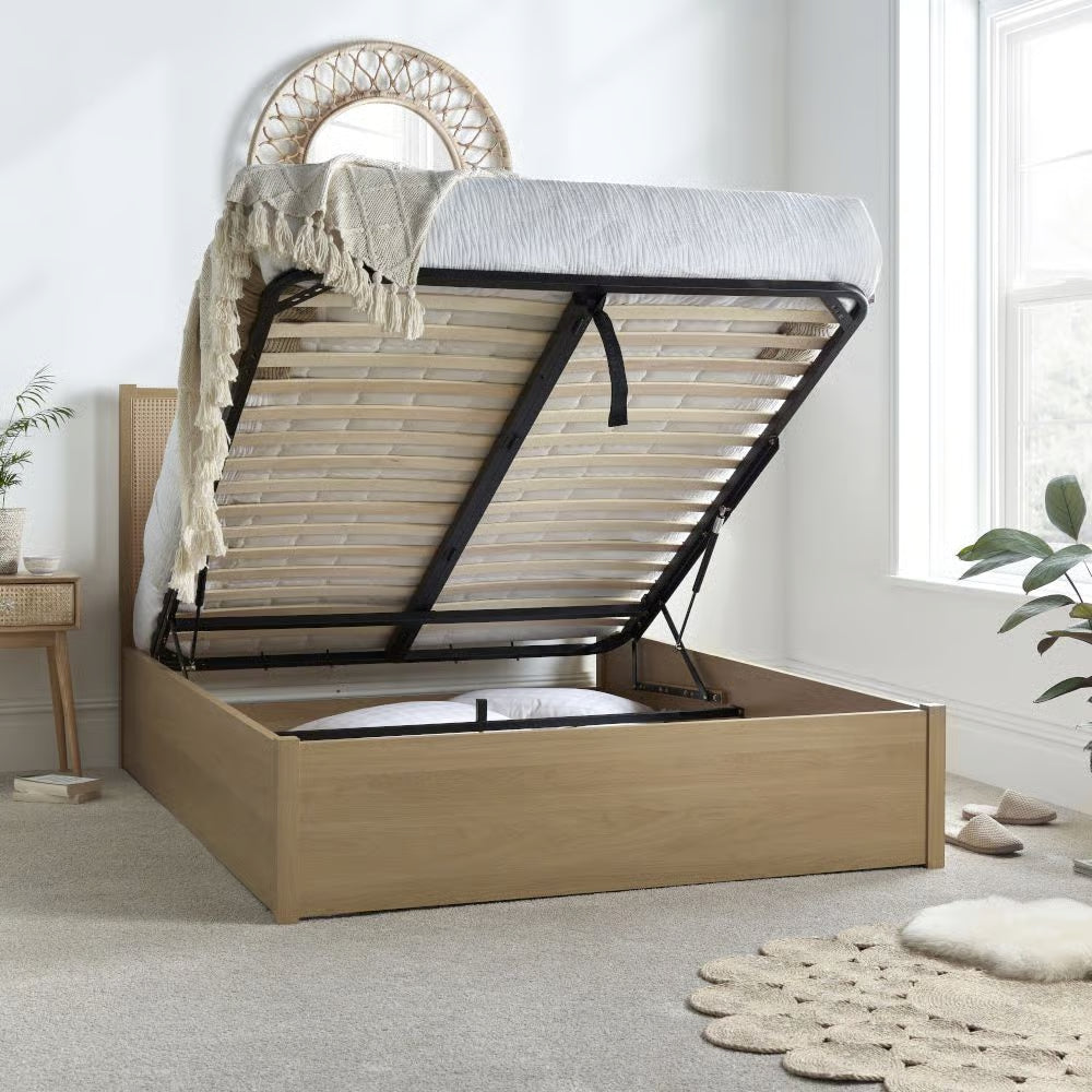 Carson Oak Rattan Ottoman Bed