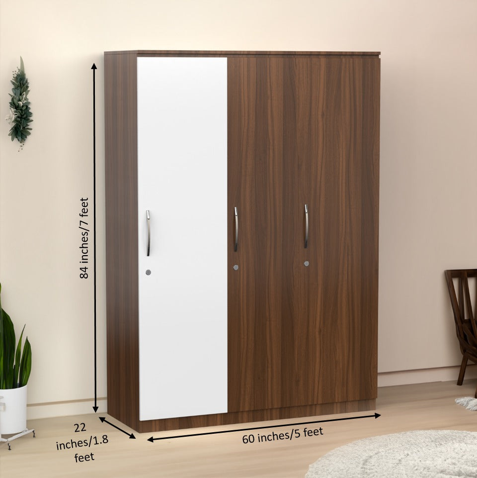 OmkarWood 3 Door Wardrobe with Hanging Space & Shelves