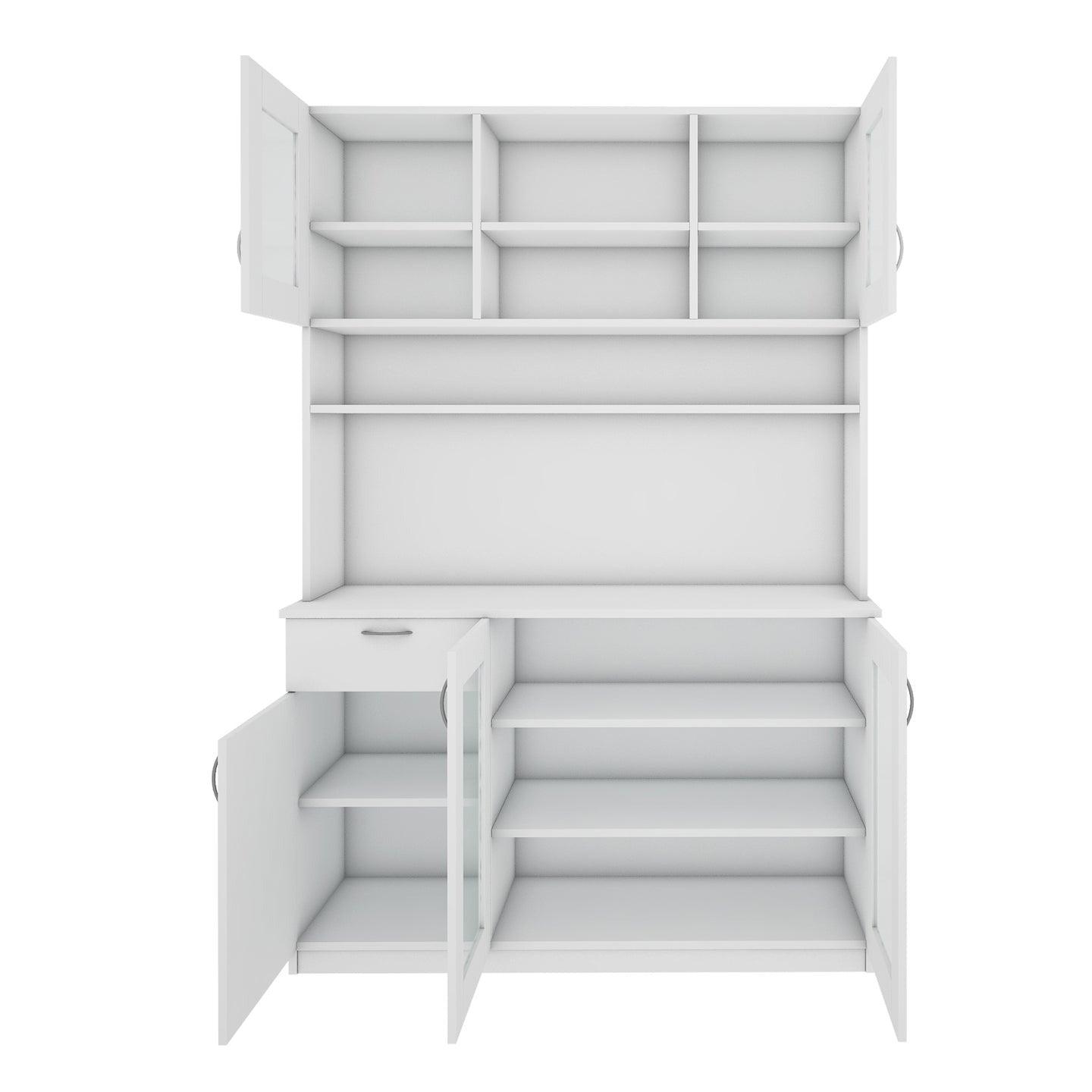 Large Crockery & Microwave Storage Cabinet with Glass Doors